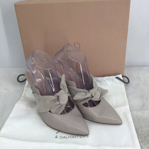 A + D Daughters Luxury Leather Mule Bow Heels Soft Taupe Neutral Party Size 7
